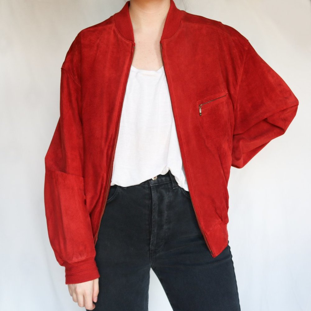 Vintage Banana Republic Red Suede Bomber Jacket